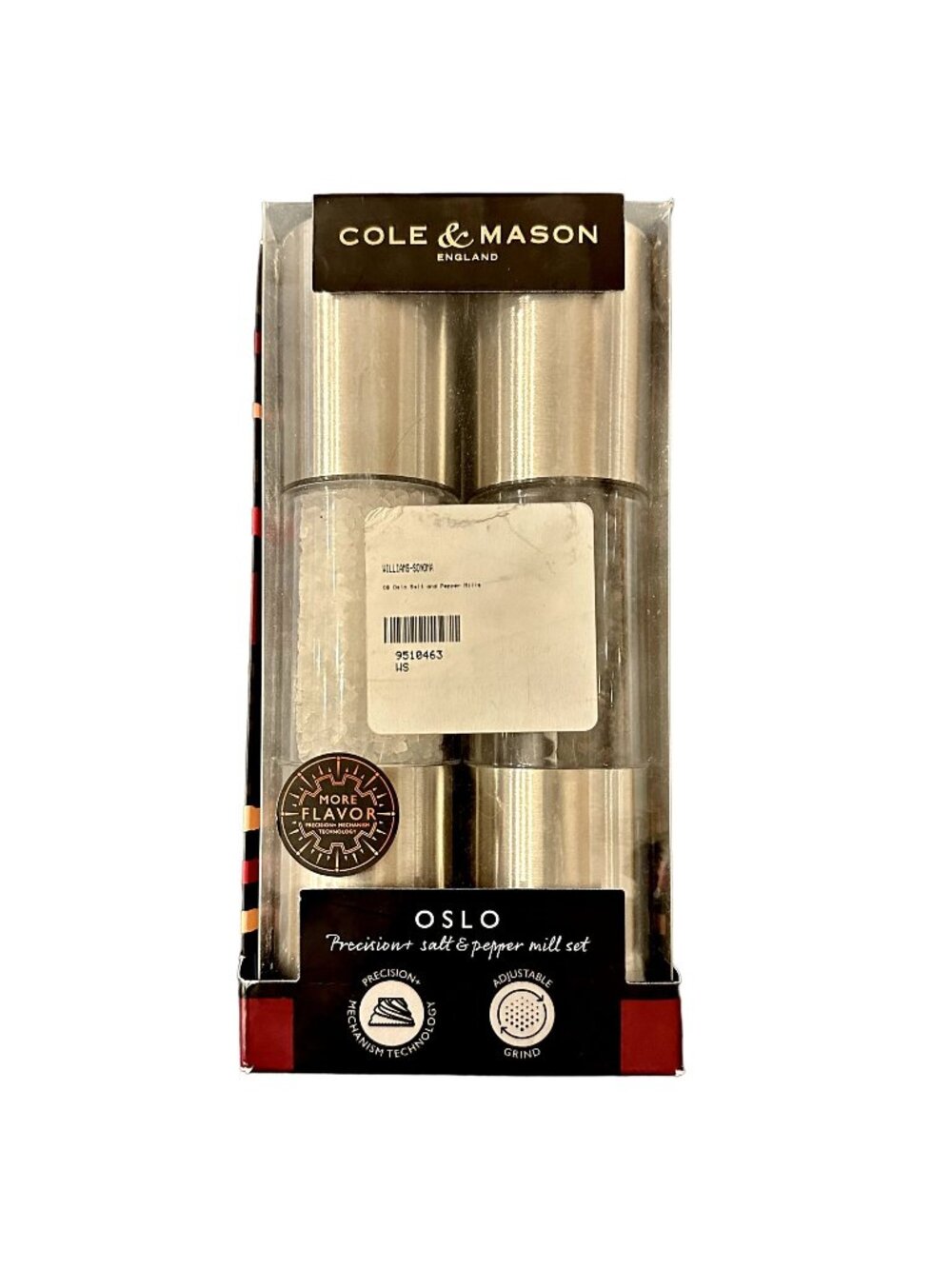 Cole and Mason Oslo Precision Salt Pepper Mills Set Stainless Steel Adjust Grind